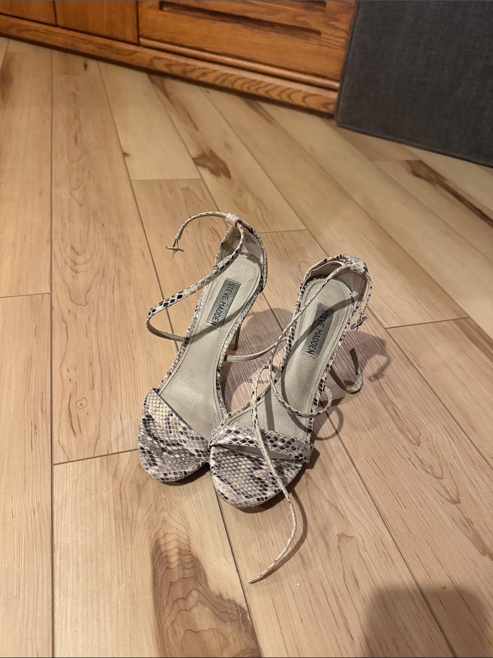 Steve Madden Snakeskin Strappy Stiletto Heels in Neutral